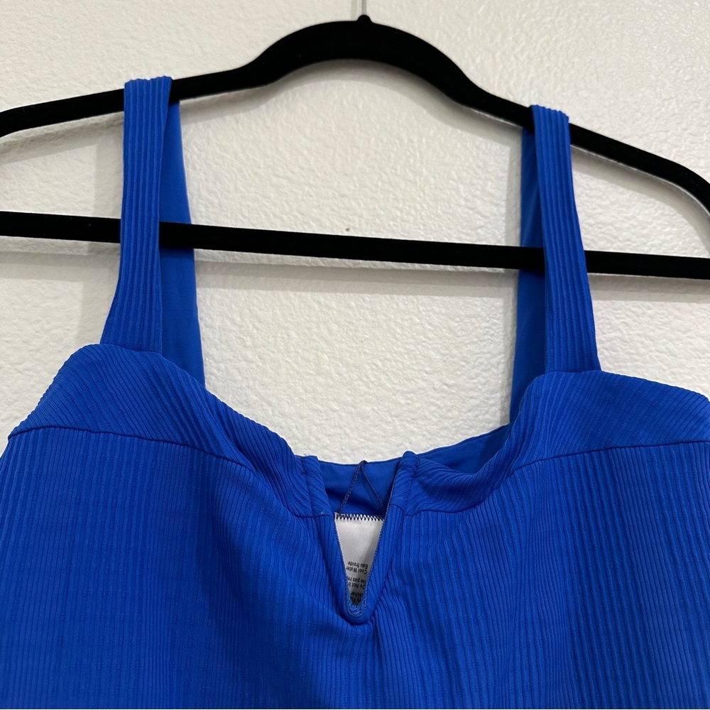 L* Space Bright Blue One- Piece Swimsuit with Ribbed Texture V Notched Detail - Picture 5 of 7